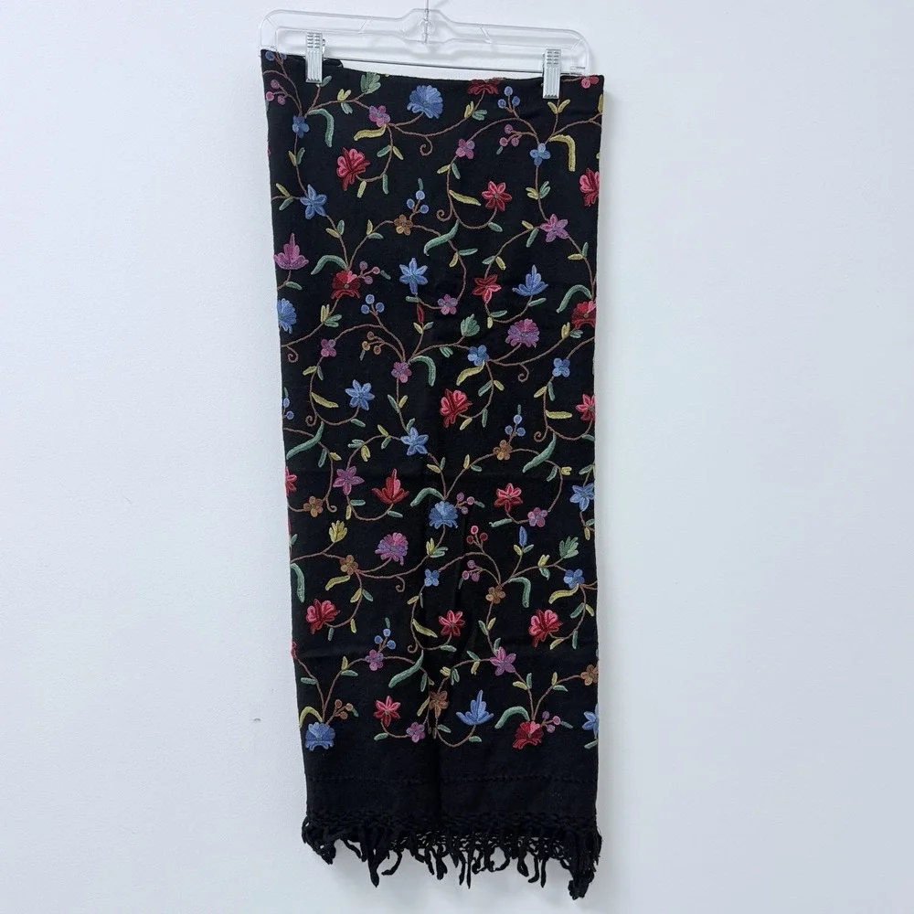 Embroidered Boho Folk Shawl Wrap Scarf 48 X 34 Floral Whimsigoth Dark Cottage